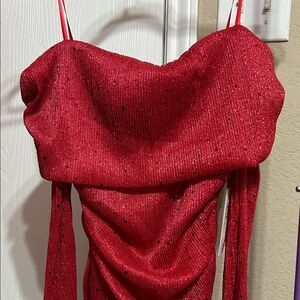 Premier Amour Glittering Red blouse open shoulders size s